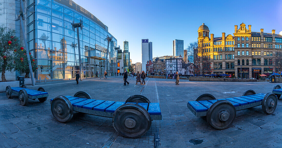 Blick auf den Exchange Square, Manchester, Lancashire, England, Vereinigtes Königreich, Europa