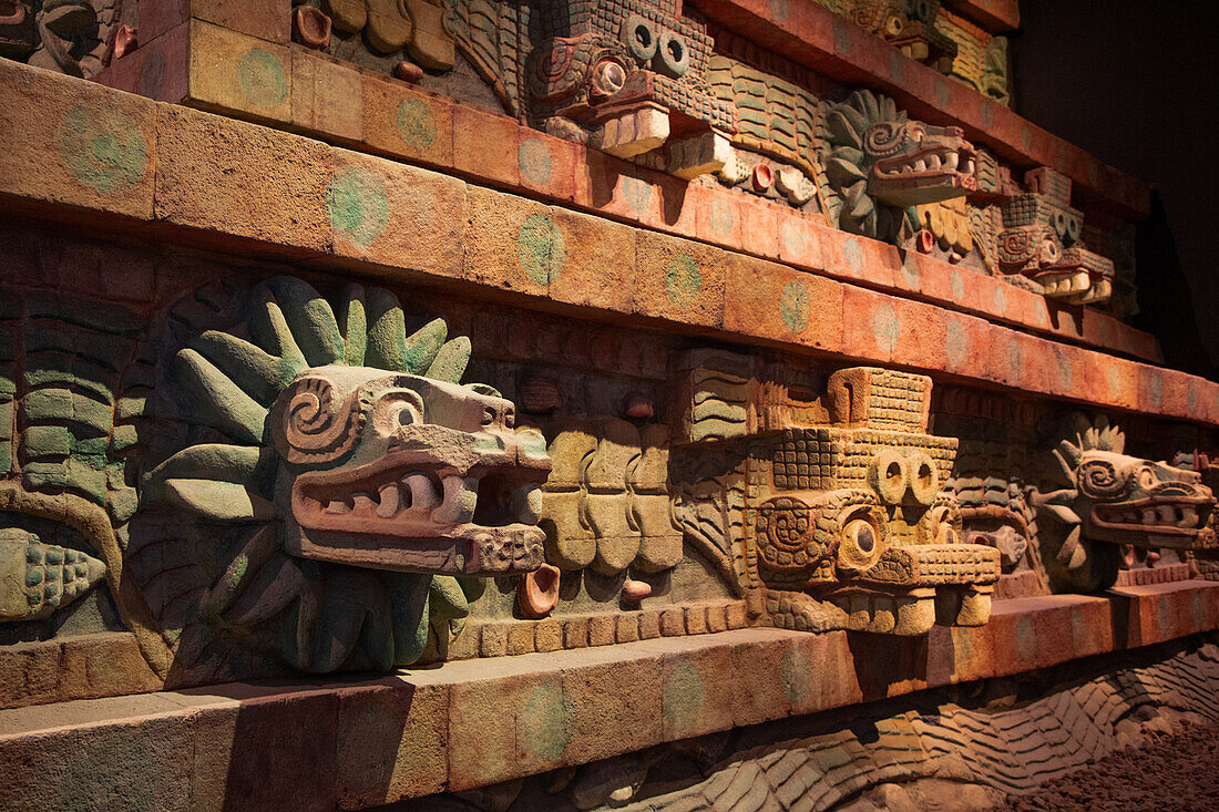 Quetzalcoatl Heads, Temple of Quetzalcoatl, reproduction, National Museum of Anthropology, Mexico City, Mexico, North America