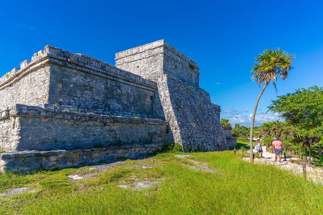 Blick auf Maya Castello Ruinen, Tulum, Quintana Roo, Karibikküste, Halbinsel Yucatan, Riviera Maya, Mexiko, Nordamerika