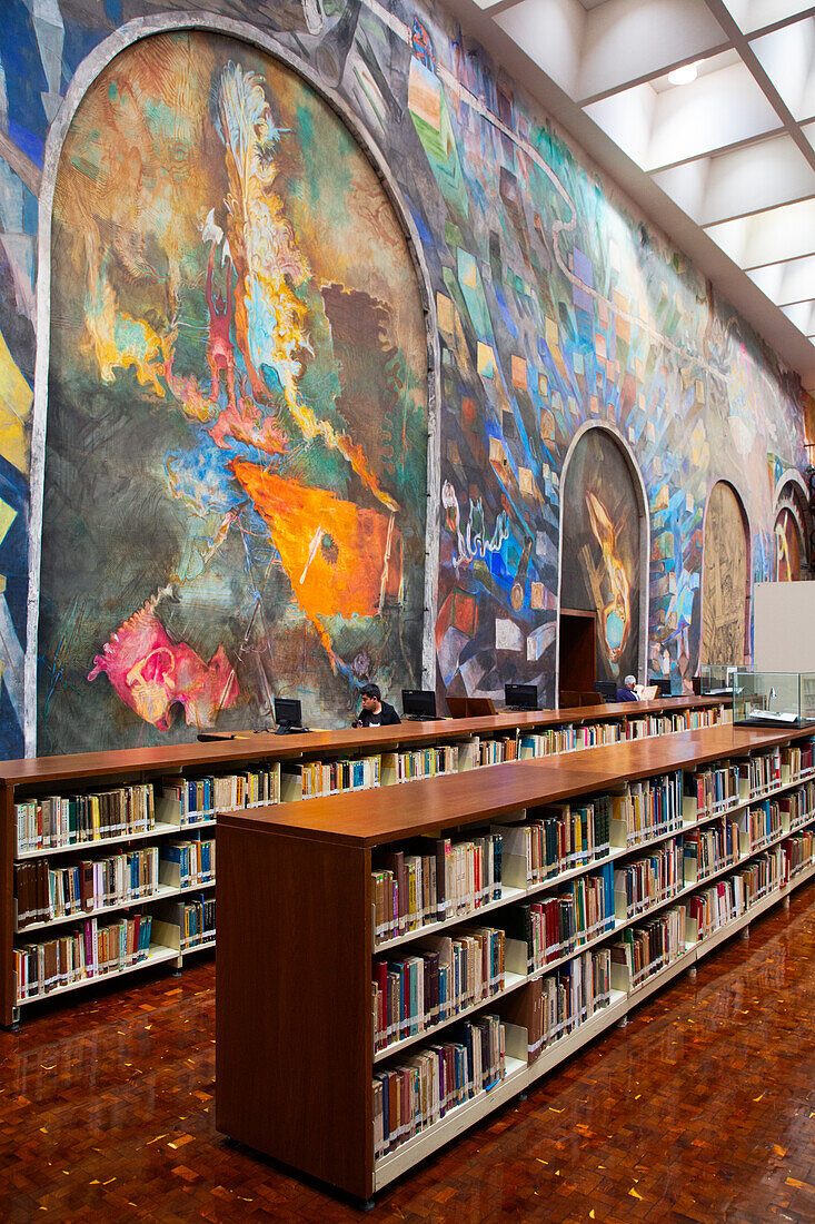 Miguel Lerdo de Tejada Library, 17th century, with wall frescoes by Vlady Kibalchich Russakov, Historic Center, Mexico City, Mexico, North America