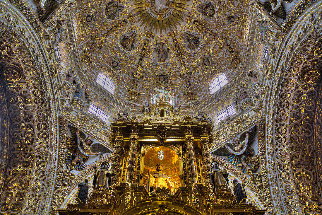 Cipres and Dome, Chapel of the Rosario, 1690, Santo Domingo Church, Historic Center, UNESCO World Heritage Site, Puebla, Puebla State, Mexico, North America