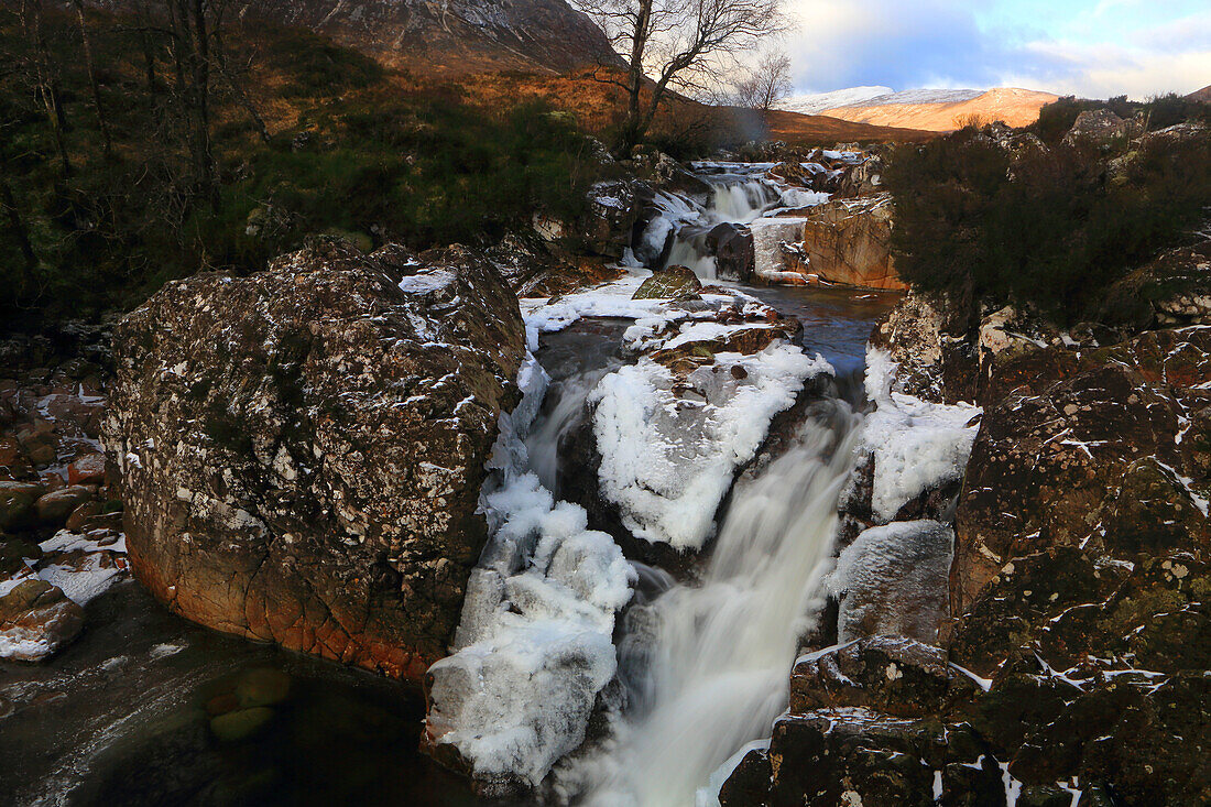 River Coupall in winter, Rannoch Moor, Scotland, United Kingdom, Europe