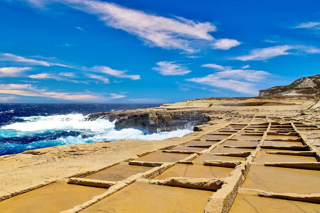 Die Salzpfannen von Xwejni, Gozo, Malta, Mittelmeer, Europa