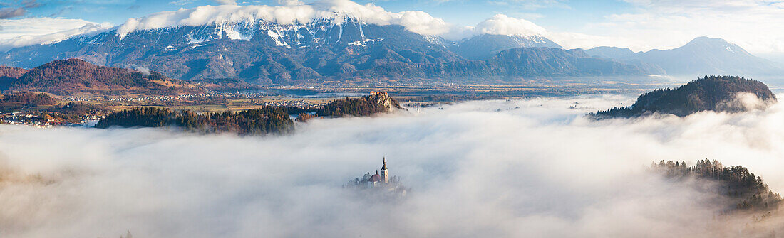 Misty day, Lake Bled, Slovenia, Europe