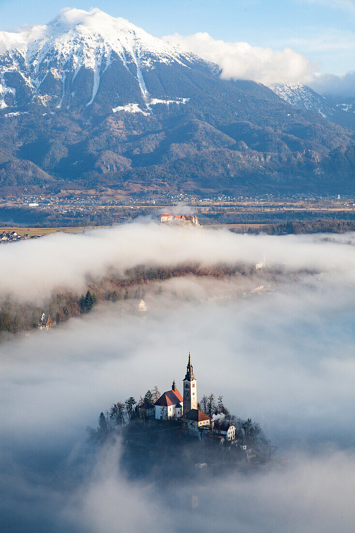 Misty day, Lake Bled, Slovenia, Europe