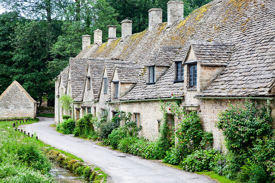 Traditional Cotswold cottages, Bibury, Gloucestershire, England, United Kingdom, Europe