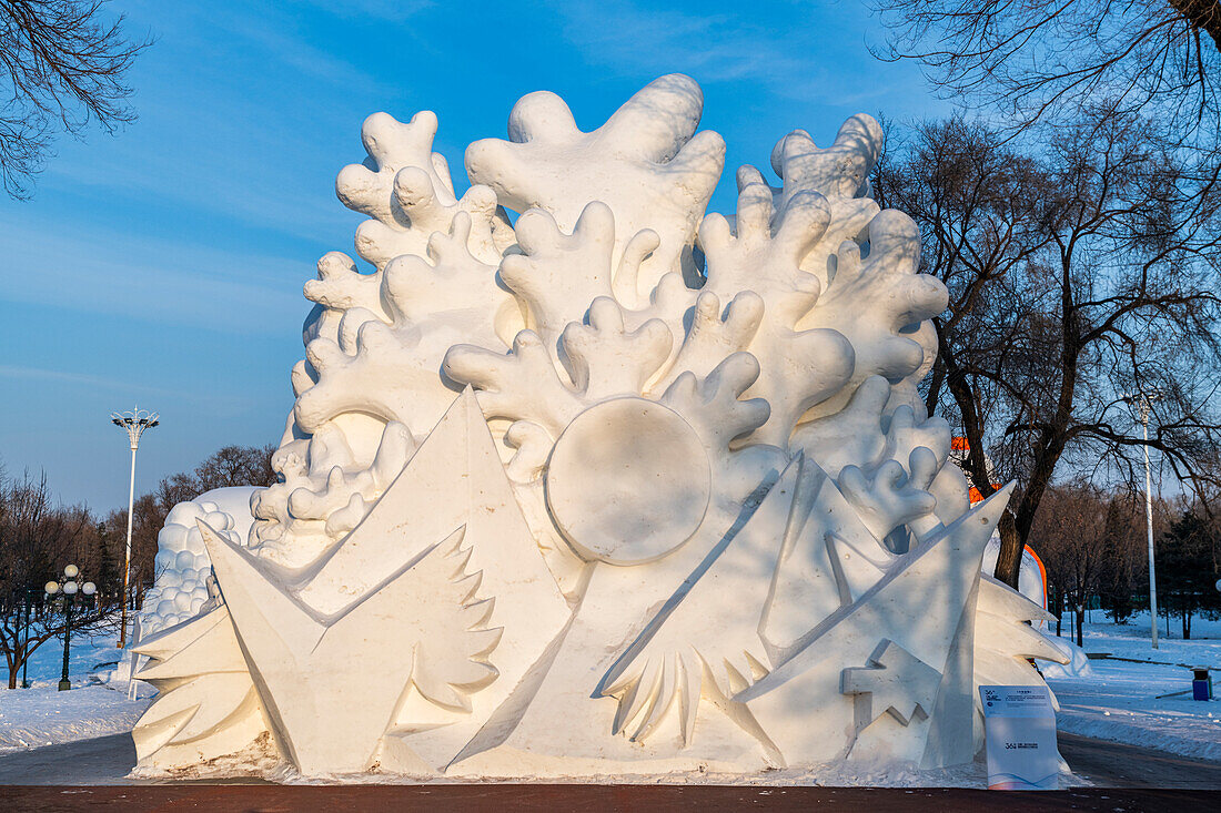 Giant snow sculpture at the Snow Sculpture Festival, Harbin, Heilongjiang, China, Asia