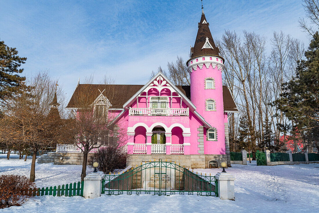 Altes russisches Herrenhaus, Wolga-Gutshof, Harbin, Heilongjiang, China, Asien