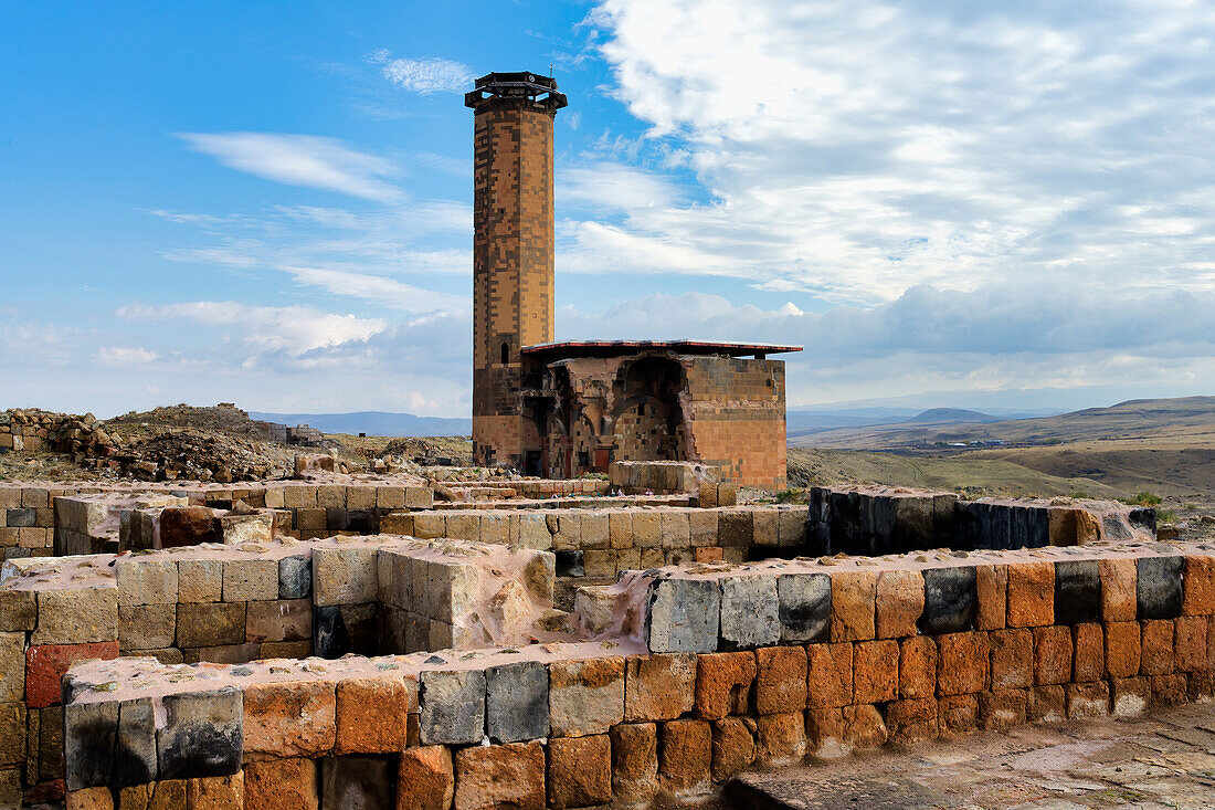 Manuchihr Mosque viewed from the bazaar, Ani Archaeological site, Kars, Turkey, Asia Minor, Asia