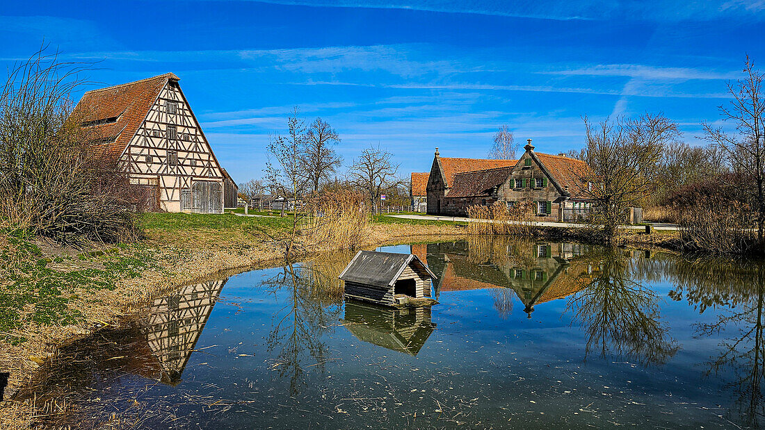 Historic farmhouses in the Franconian Open Air Museum, Bad Windsheim, Bavaria, Germany, Europe