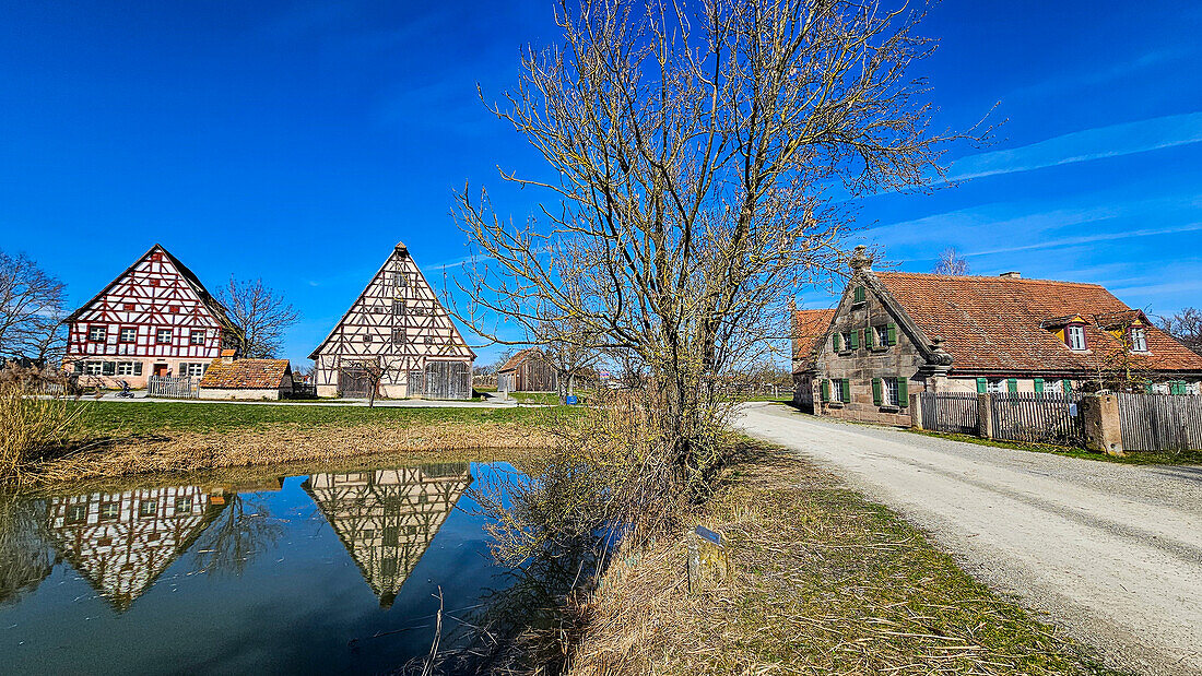 Historic farmhouses in the Franconian Open Air Museum, Bad Windsheim, Bavaria, Germany, Europe