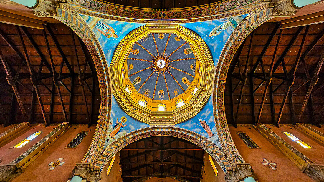 Colourful interior of the Cathedral of St. Mary, Wau, Western Bahr el Ghazal, South Sudan, Africa