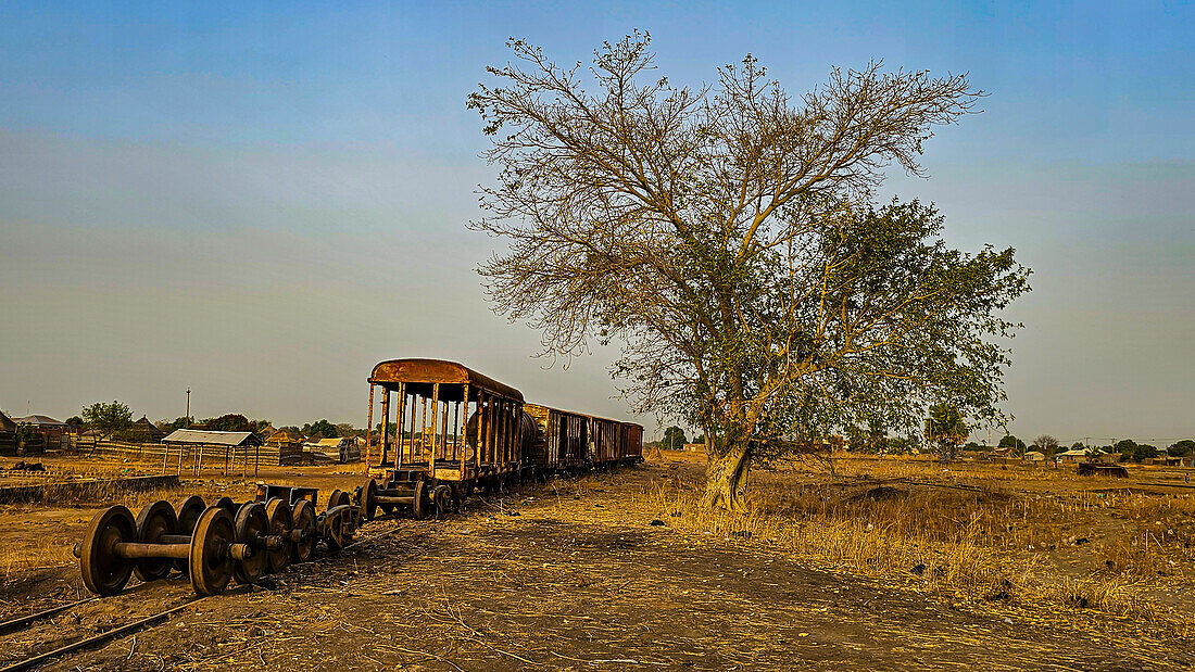 Old rusty railway rolling stock and carriages, Wau, Western Bahr el Ghazal, South Sudan, Africa