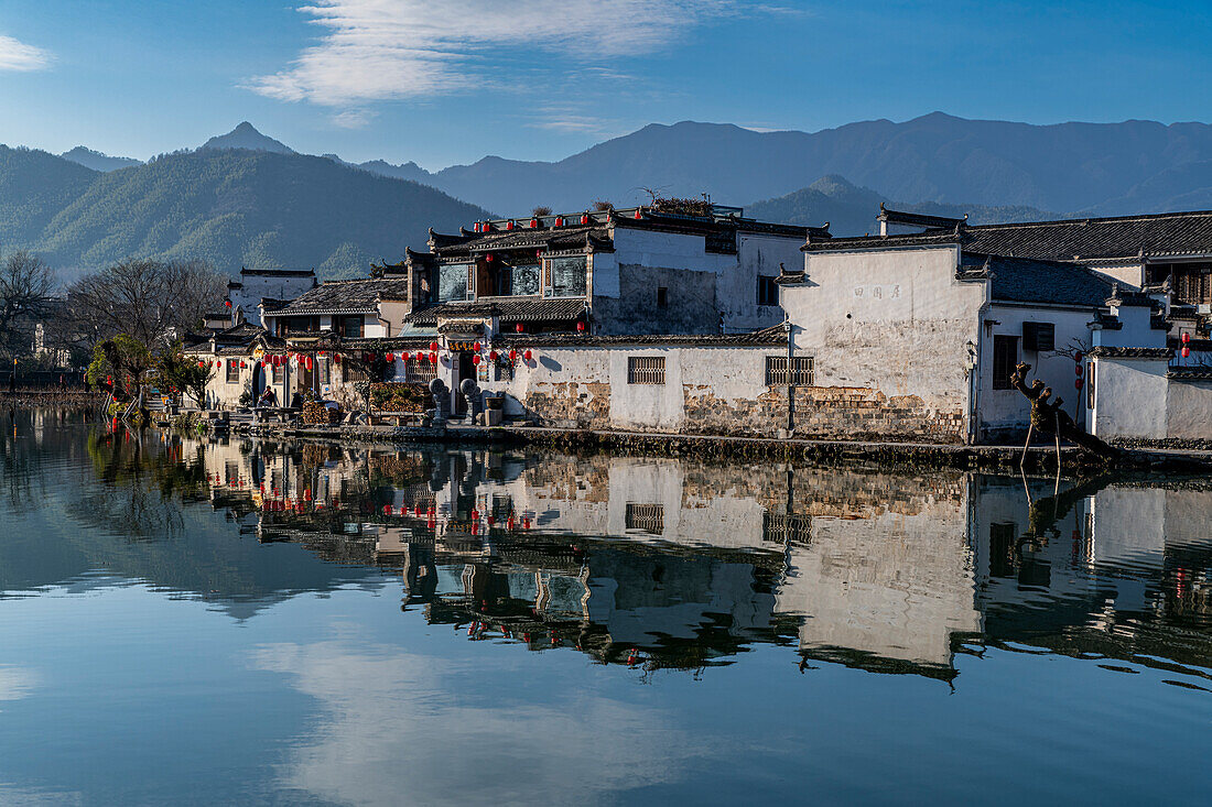 Pond around Hongcun historical village, UNESCO World Heritage Site, Huangshan, Anhui, China, Asia