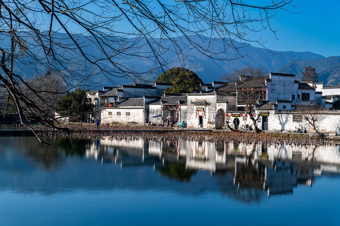 Pond around Hongcun historical village, UNESCO World Heritage Site, Huangshan, Anhui, China, Asia