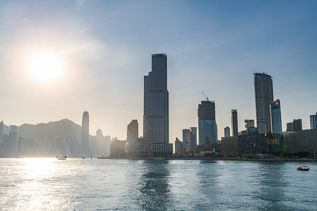 Highrise buildings in Victoria harbour, Hong Kong, China, Asia