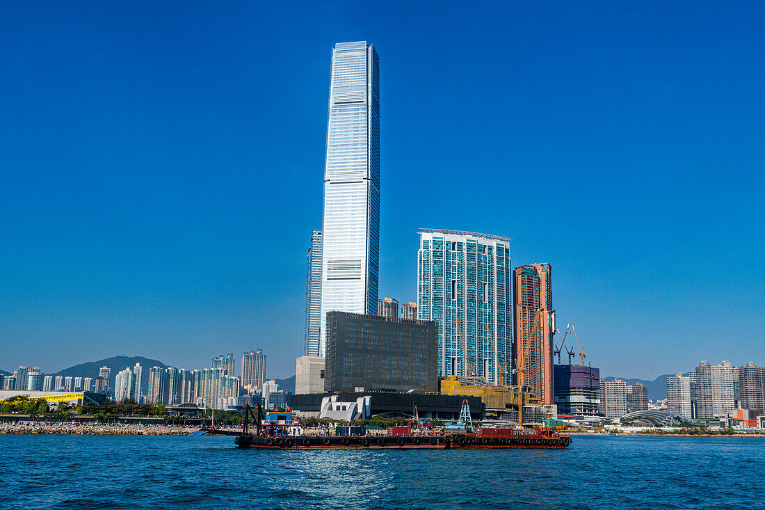 Highrise buildings in Victoria harbour, Hong Kong, China, Asia