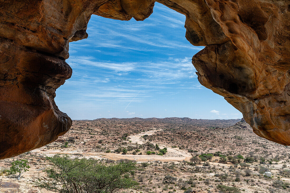 Outlook from the Rock art paintings of Laas Geel, near Hargeisa, Somaliland, Somalia, Africa