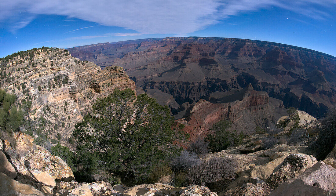 Grand Canyon vom Powell Point aus gesehen bei Mondschein, Grand Canyon National Park, UNESCO-Weltnaturerbe, Arizona, Vereinigte Staaten von Amerika, Nordamerika