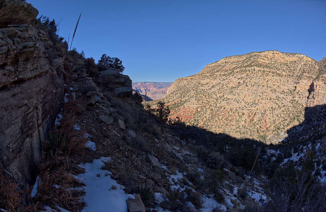 The cliff trail of Waldron Canyon , southwest of Hermit Canyon in winter, Grand Canyon, Arizona, United States of America, North America