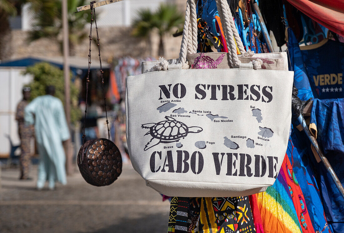 Tourist souvenirs on Market Stall in Cape Verde, Santa Maria, Sal, Cape Verde Islands, Atlantic, Africa