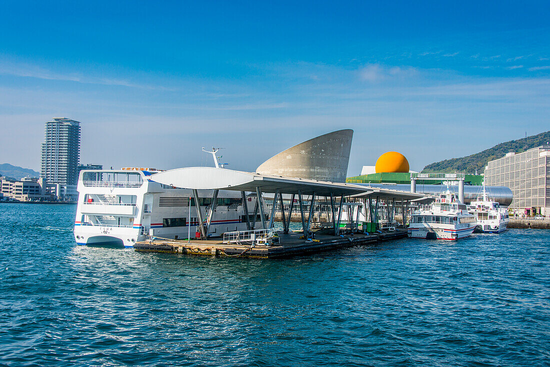 Modern harbour building, Nagasaki, Kyushu, Japan, Asia