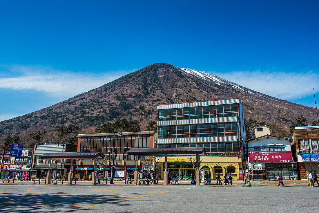 Chuzenjiko Onsen below Mount Nantai, Nikko's sacred volcano, UNESCO World Heritage Site, Nikko, Tochigi Prefecture, Kanto, Honshu, Japan, Asia