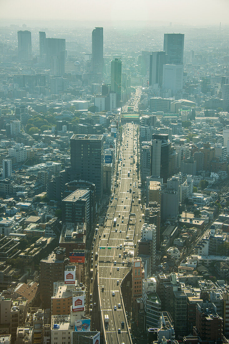 Dunstiger Blick über Tokio vom Mori Tower, Roppongi Hills, Tokio, Honshu, Japan, Asien