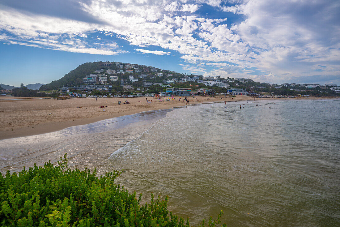 Blick auf den Central Beach in Plettenberg Bay, Plettenberg, Garden Route, Westkap-Provinz, Südafrika, Afrika