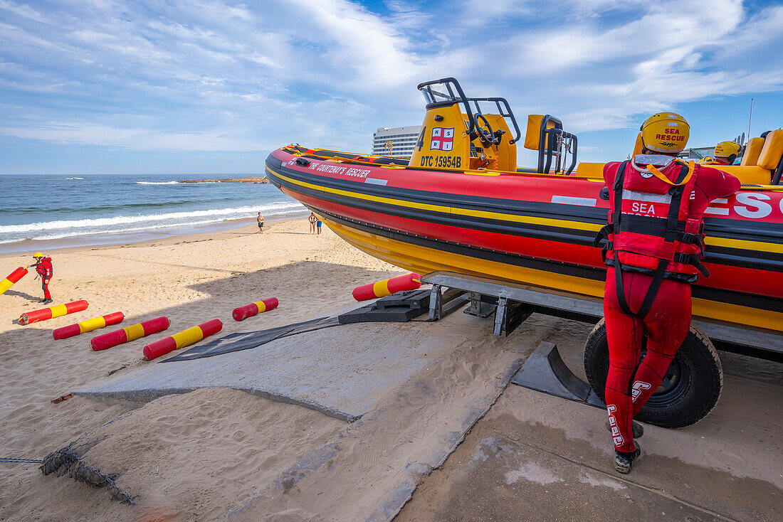 View of lifeboat at Central Beach in Plettenberg Bay, Plettenberg, Garden Route, Western Cape Province, South Africa, Africa