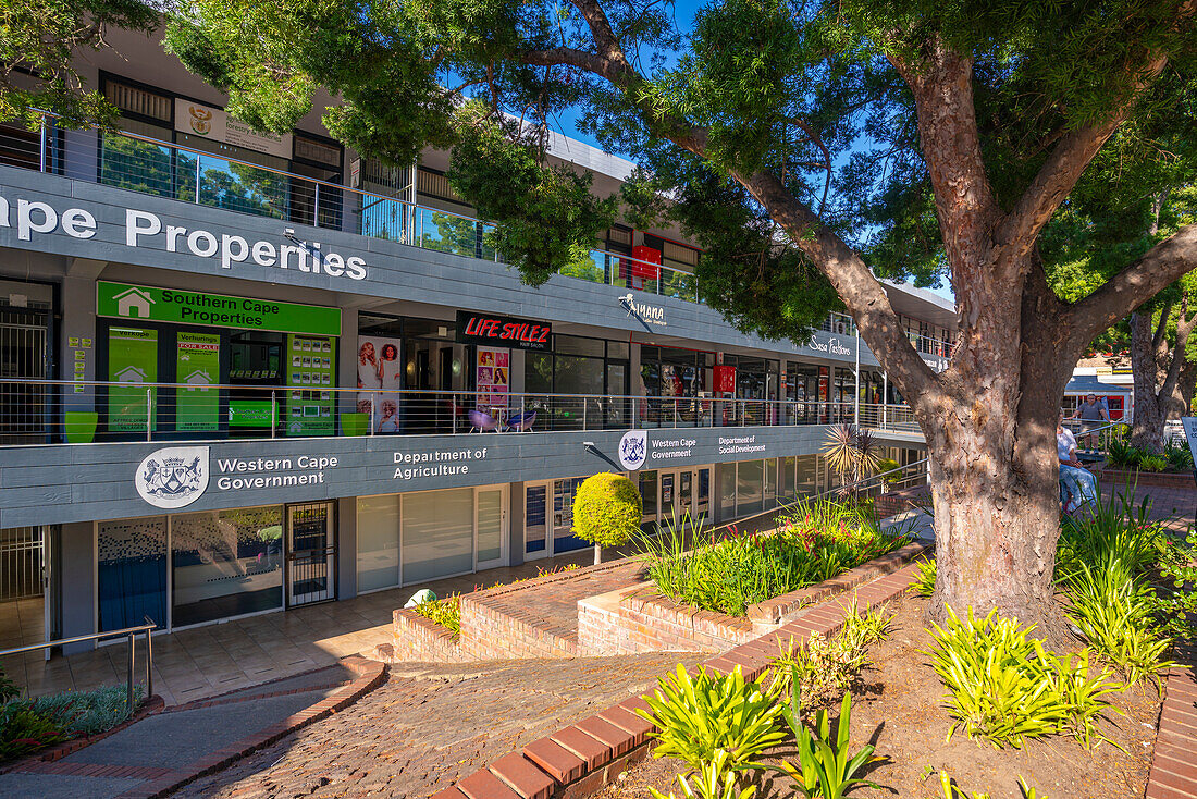 View of shops in the Demar Centre, Knysna Central, Knysna, Western Cape, South Africa, Africa