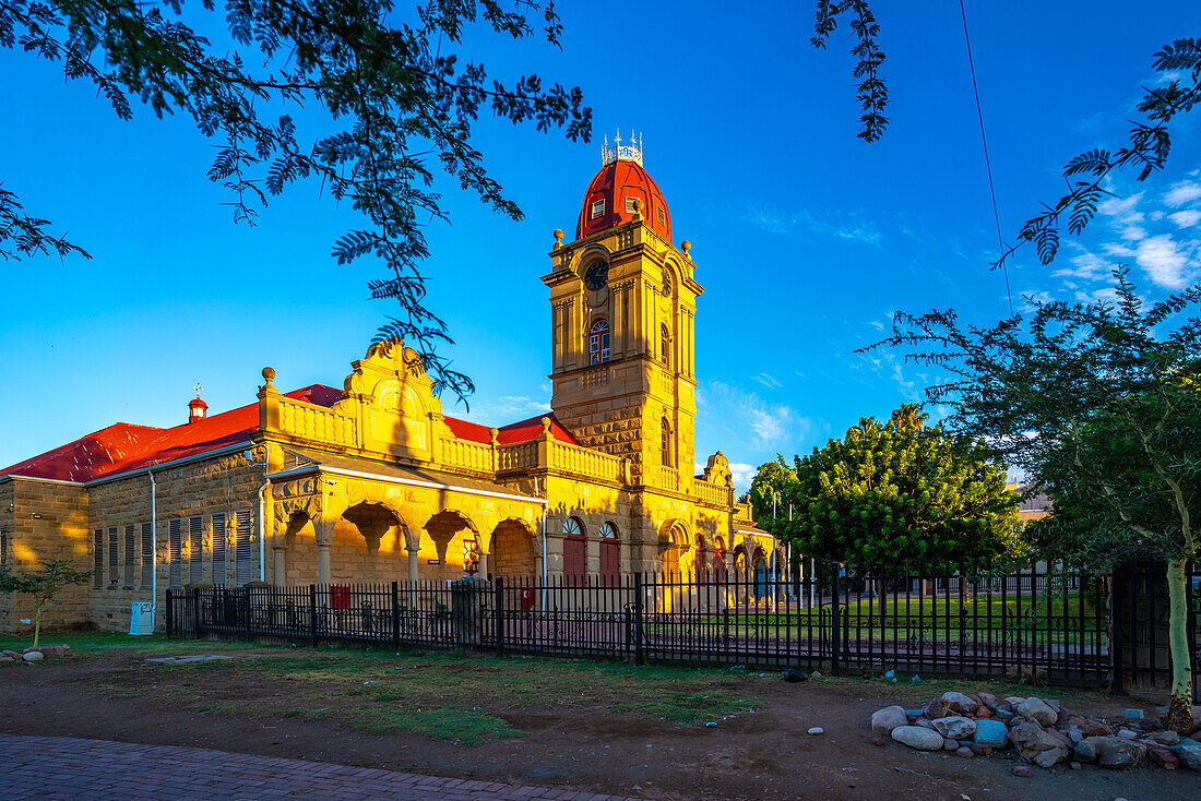 View of C.P Nel Museum at sunrise, Oudtshoorn, Western Cape, South Africa, Africa