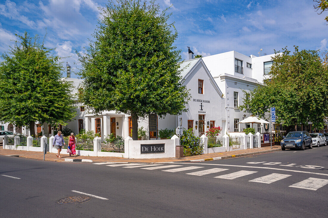 Blick auf weiß getünchte Gebäude, Stellenbosch Central, Stellenbosch, Westkap, Südafrika, Afrika