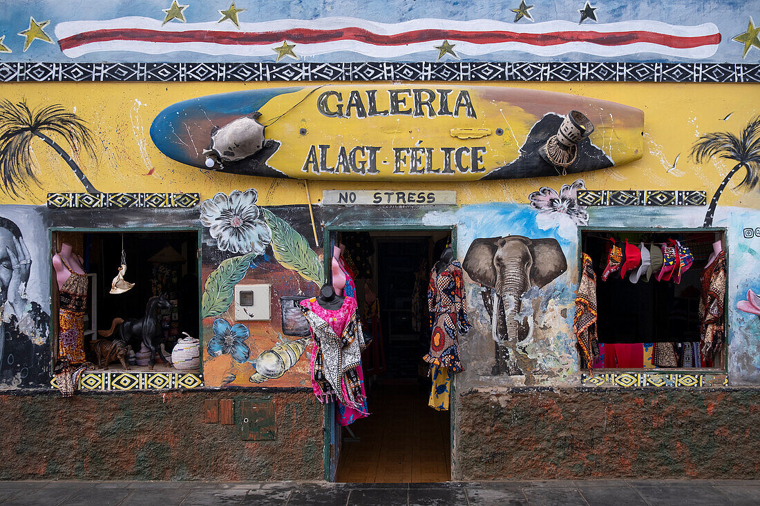 Colourful Shop Front in Santa Maria Town, Santa Maria, Sal, Cape Verde Islands, Atlantic, Africa