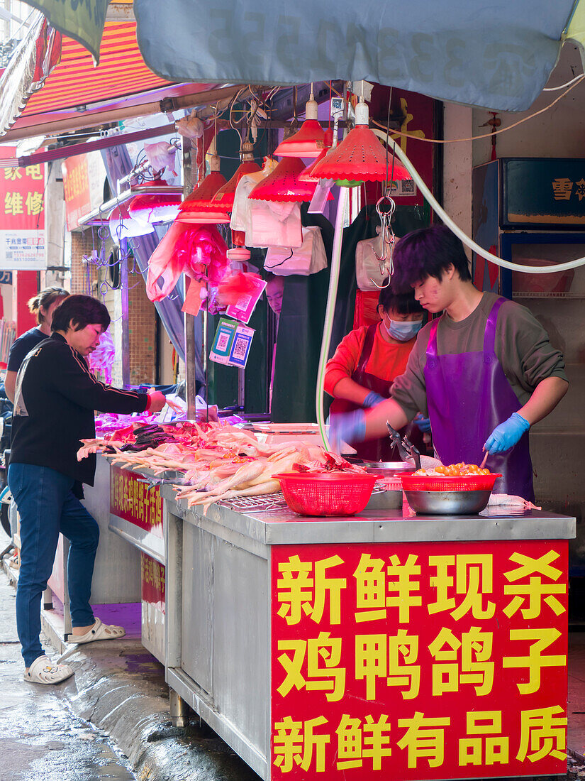 Metzgerstand, Dongguan, Guangdong, China, Asien