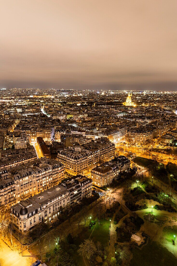 France, Paris (75), classified as UNESCO world heritage, general view by night of Paris from the Eiffel Tower