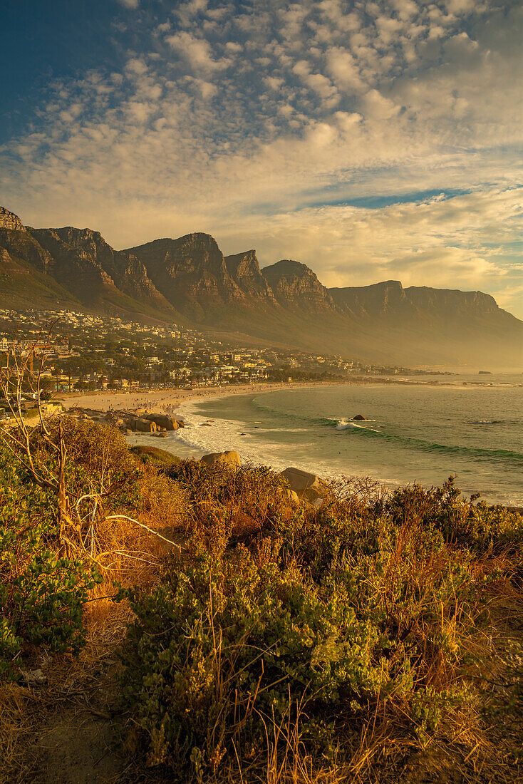 View of The Twelve (12) Apostles, Table Mountain Nature Reserve from Camps Bay, Cape Town, Western Cape, South Africa, Africa