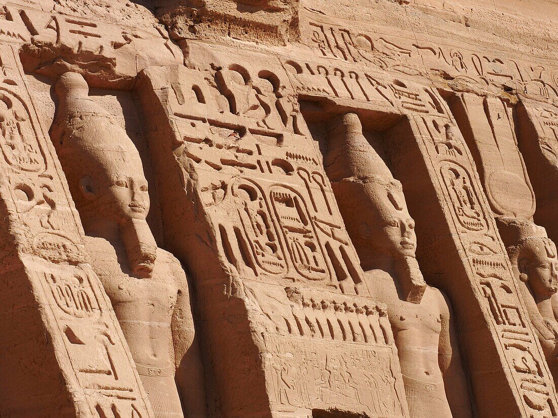 Egypt, Upper Egypt, Nubia, Abu Simbel, UNESCO World Heritage Site, Nefertari Temple dedicated to the goddess Hathor