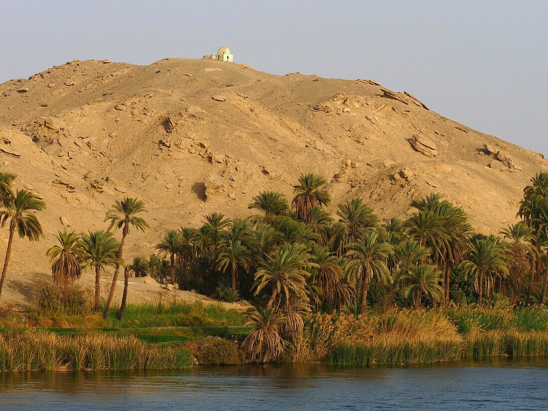 Egypt, Upper Egypt, Nile Valley, The Nile River Views from a Cruise Ship Cruising the Nile at Kom Ombo Level