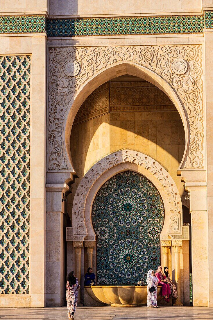 Morocco, Casablanca, fountain on the forecourt of the Hassan II mosque