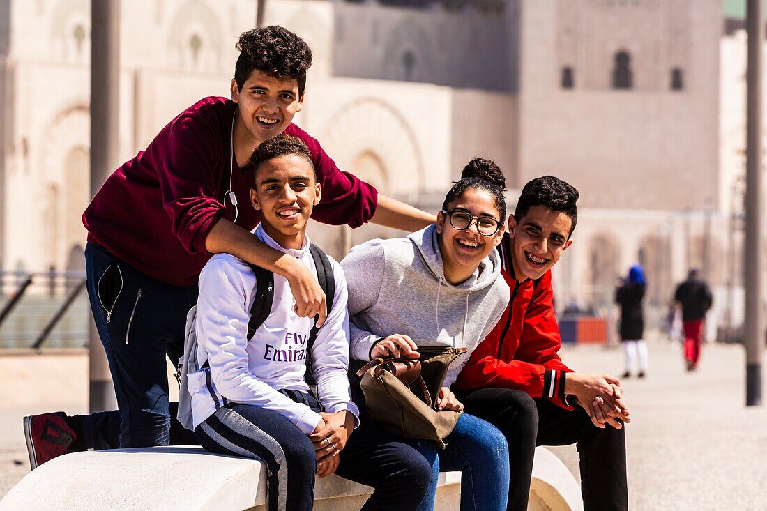 Morocco, Casablanca, square of the Hassan II mosque, young students