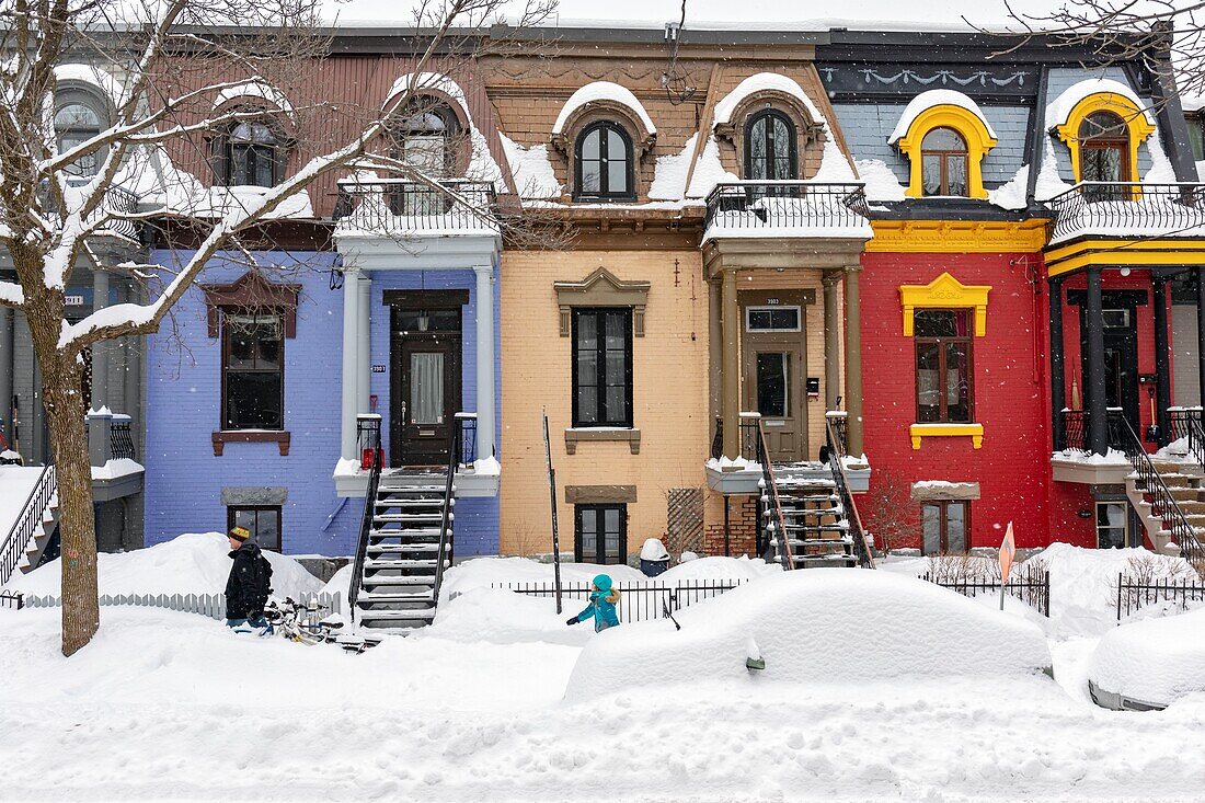 Canada, Quebec province, Montreal, Plateau-Mont-Royal neighborhood after a snowstorm