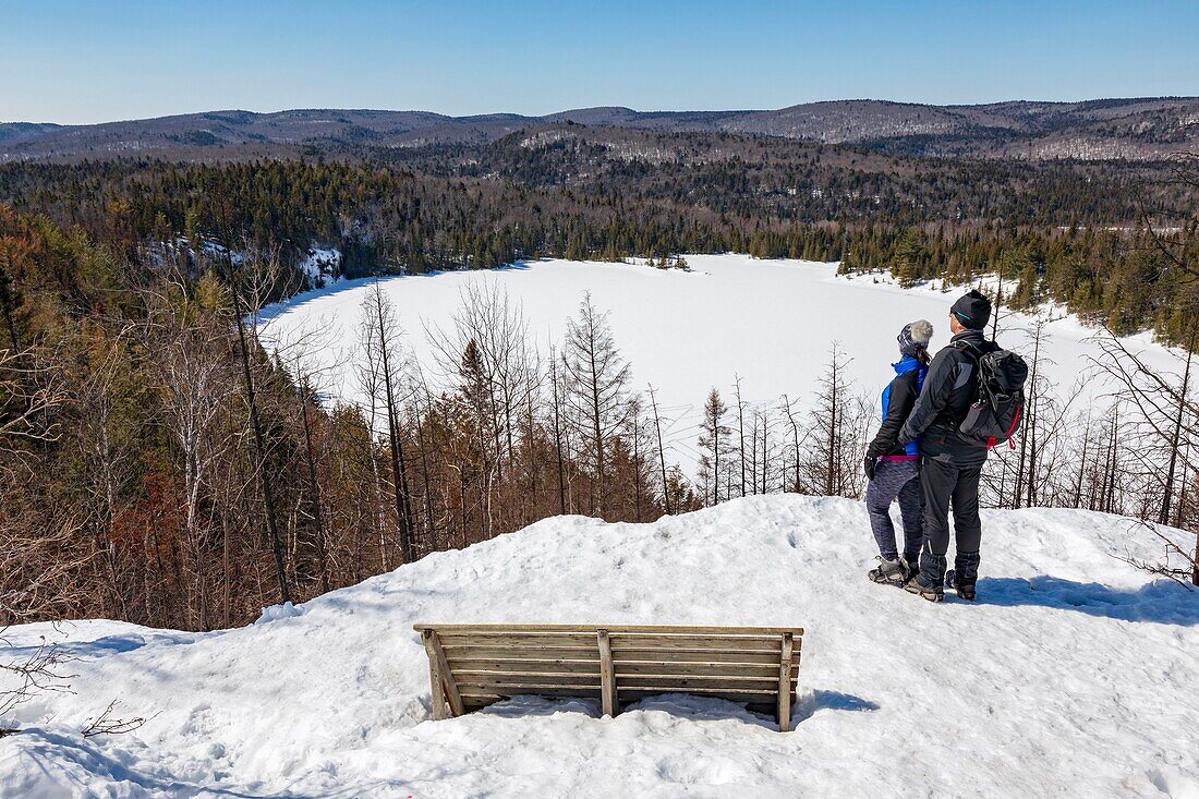 Canada, Quebec province, Mauricie region, Shawinigan and surrounding area, Mauricie National Park, Winter hiking, Solitair lake view