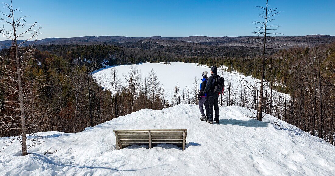 Canada, Quebec province, Mauricie region, Shawinigan and surrounding area, Mauricie National Park, Winter hiking, Solitair lake view