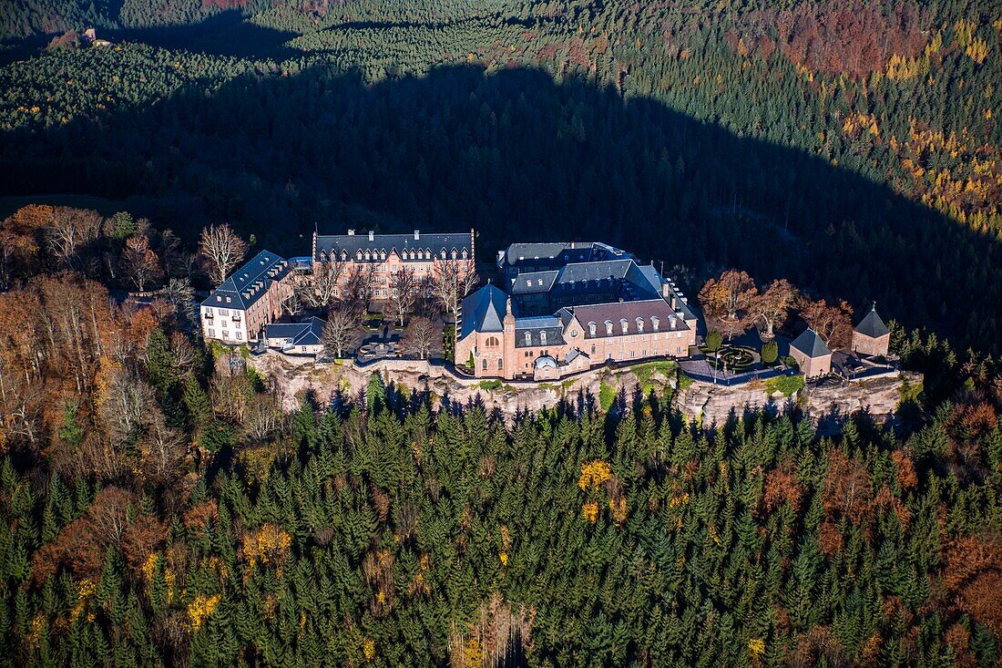 France, Bas Rhin, Mont Sainte Odile, Sainte Odile convent (aerial view)