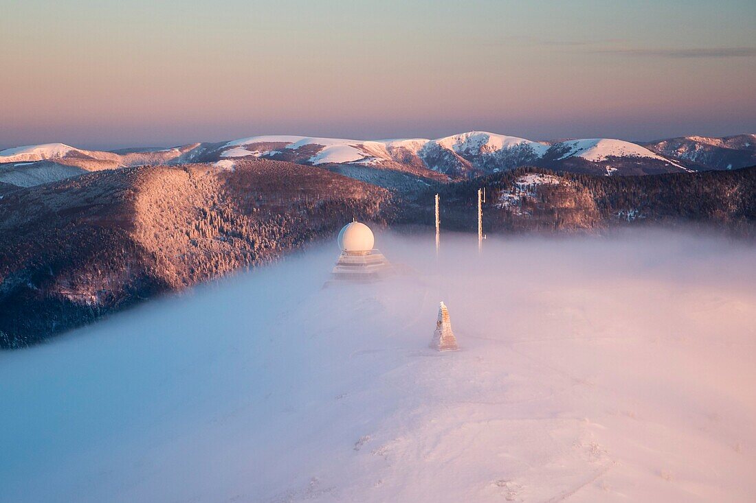 France, Haut Rhin, the Vosges Mountains, the Grand Ballon, top altitude1424 m, the radar of civil aviation (aerial view)