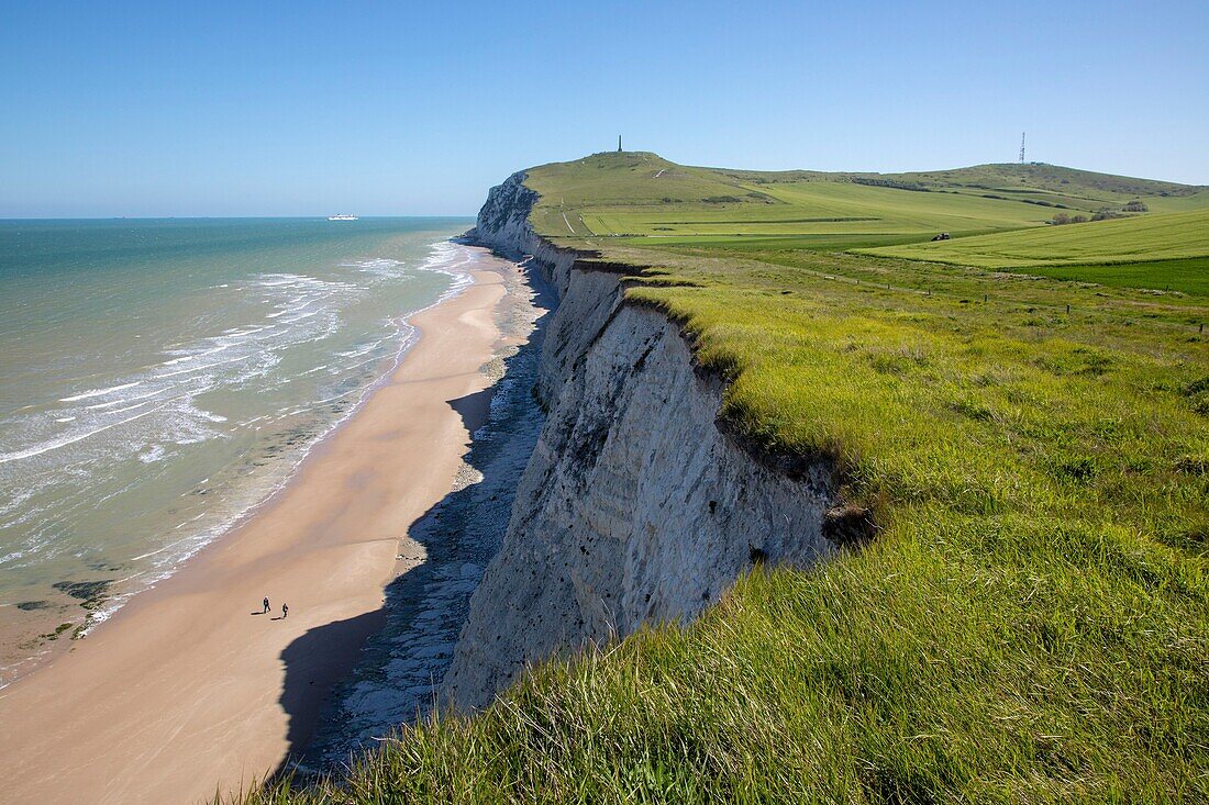 France, Pas de Calais, Cote d'Opale, Parc naturel regional des Caps et Marais d'Opale, Cap Blanc Nez, limestone cliffs