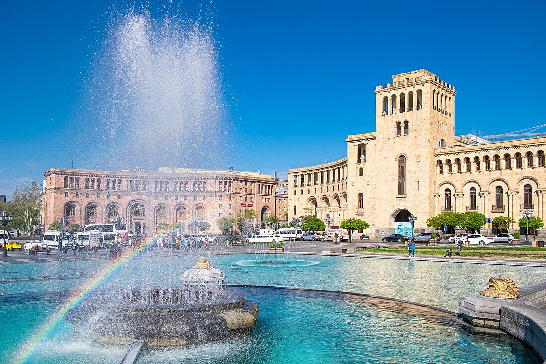 Armenia, Yerevan, Republic square, Ministries building and Marriott Armenia luxury hotel