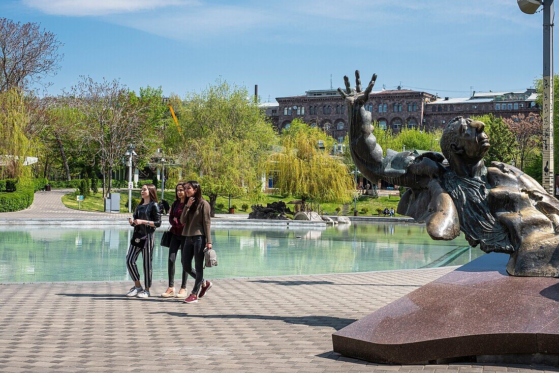 Armenia, Yerevan, Freedom square and Swan lake, composer and pianist Arno Babajanyan statue by the sculptor David Bejanian