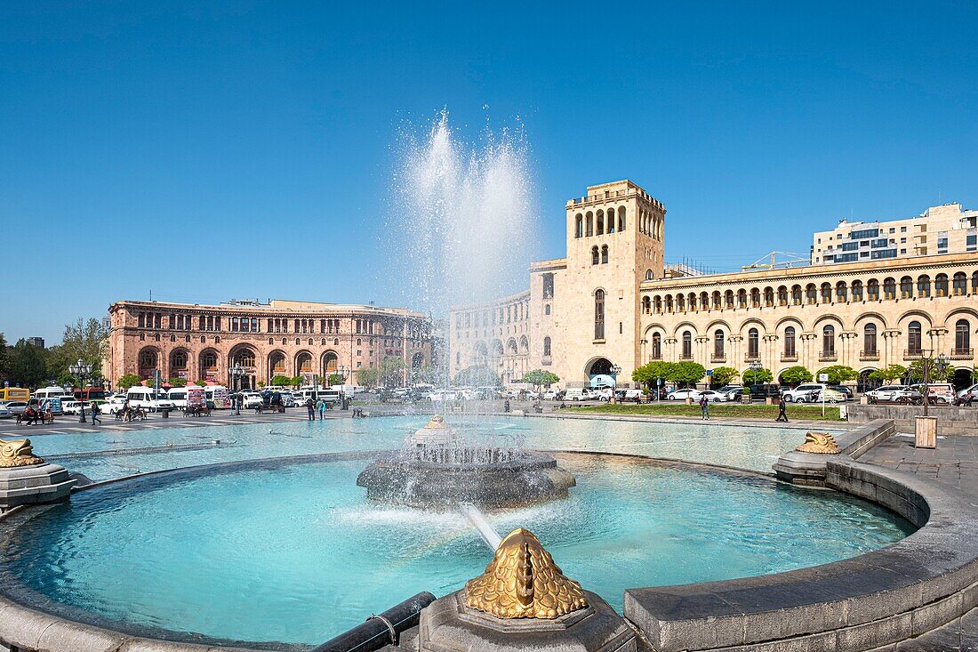 Armenia, Yerevan, Republic square, Ministries building and Marriott Armenia luxury hotel